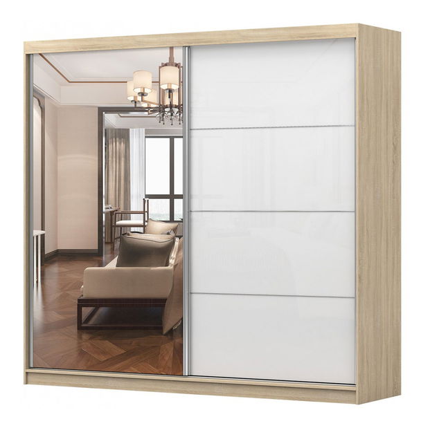 Šatní skříň Mebur 35 230 (dub sonoma + zrcátko + lesk bílý)