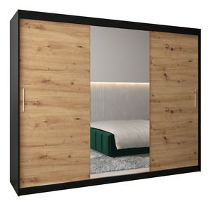 Šatní skříň 250 cm Toki 1 (Černá matná + Dub artisan)