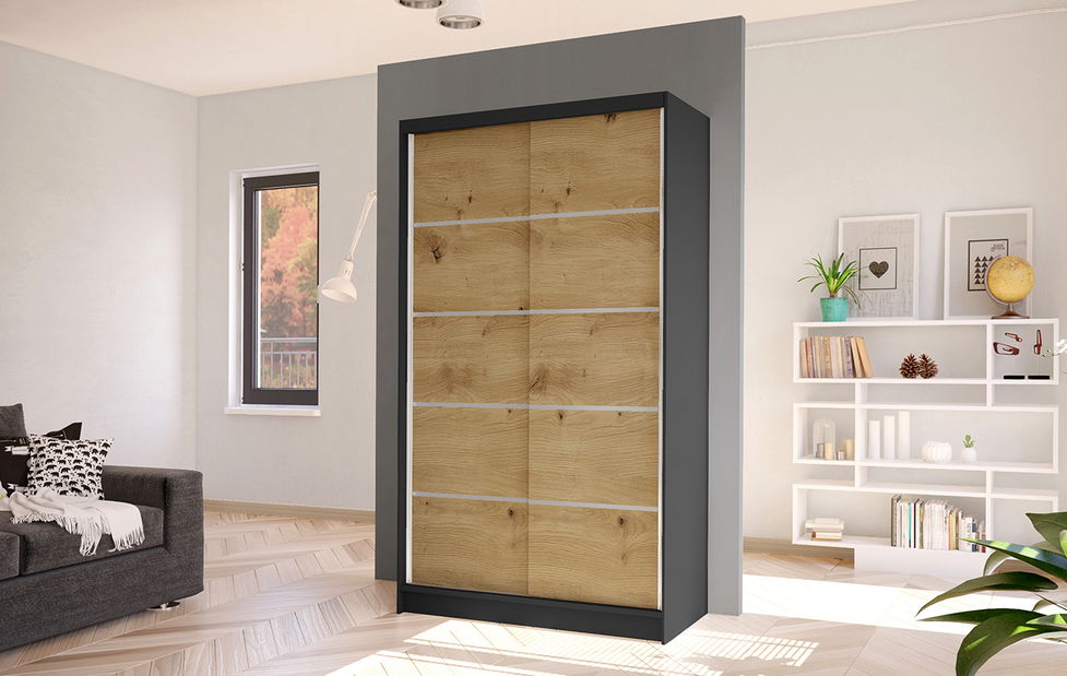 Šatní skříň Delana IV (černá + dub artisan)