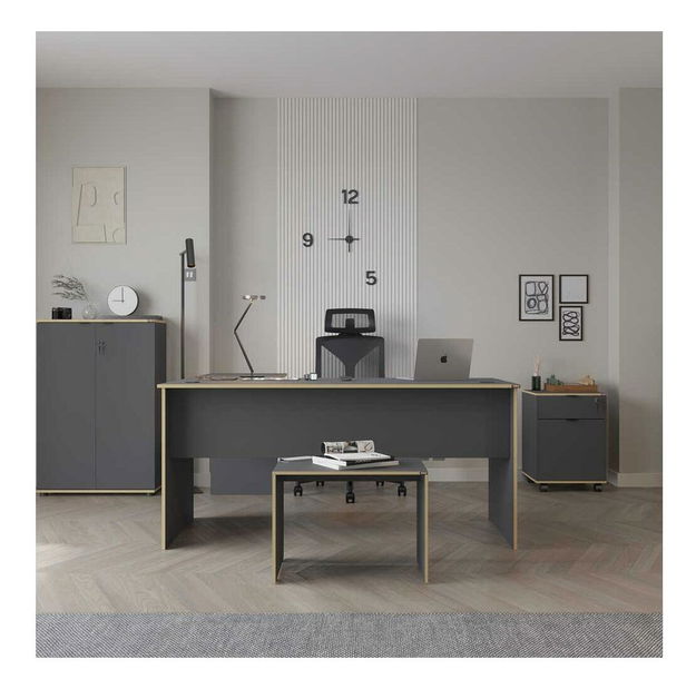 Rohový PC stolek Raven (antracit + dub)