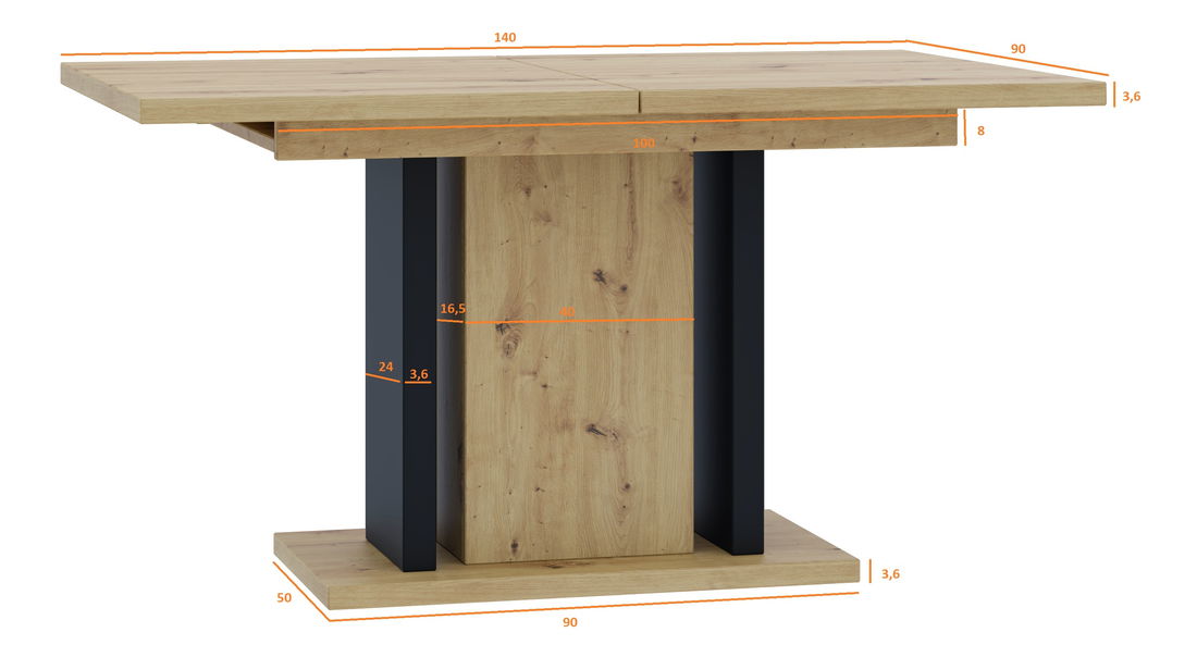 Jídelní stůl Wogrun (artisan + černá) (pro 6 až 8 osob)
