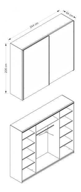 Šatní skříň s posuvnými dveřmi Liff 21 (bílá + grafit)