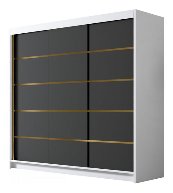 Šatní skříň s posuvnými dveřmi Fozzurt VII 200 (bílá + zlatá)
