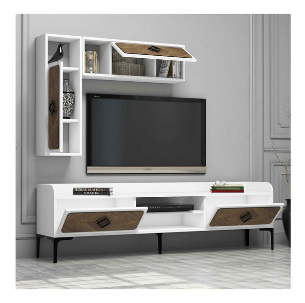 Sestava nábytku do obývacího pokoje Simba (bílá + ořech)