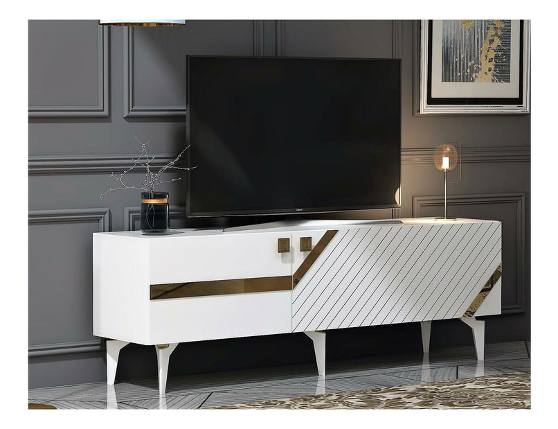 TV stolek/skříňka Tabivo (bílá + zlatá)