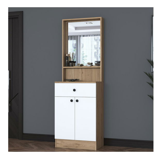 Předsíňová stěna Pixie 6 (ořech + bílá) (se zrcadlem)