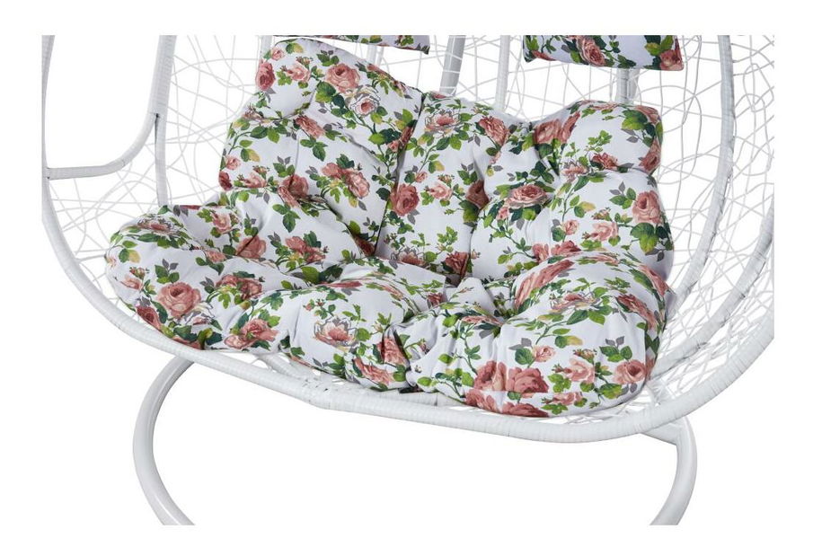 Závěsné dvojkřeslo Deber (bílá + vzor květiny)