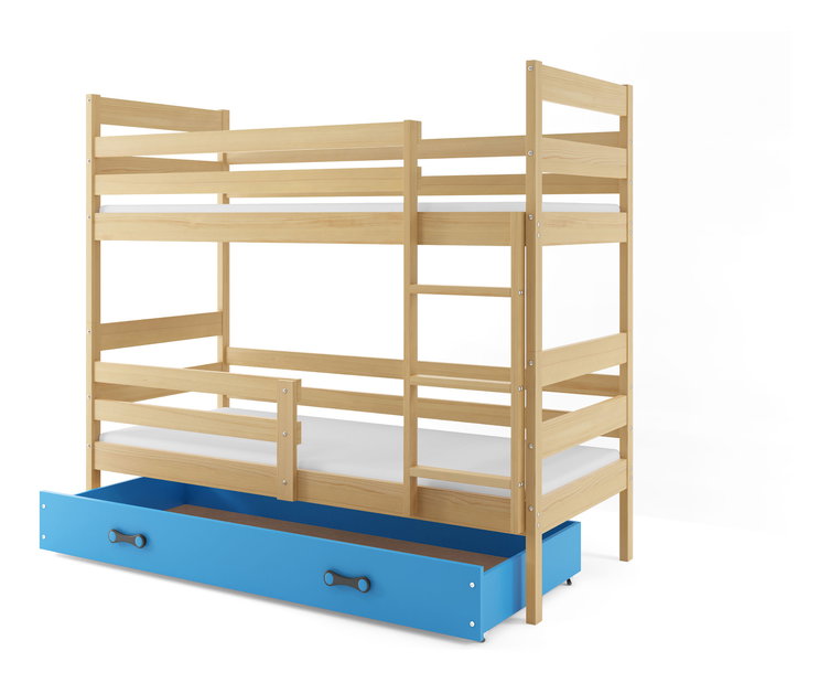 Patrová postel 80 x 190 cm Eril B (borovice + modrá) (s rošty, matracemi a úl. prostorem)