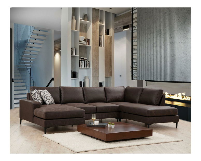 Rohová sedačka U Portobeno 1 (hnědá + černá)