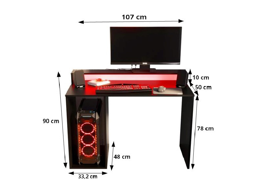 Herní PC stolek Garrick 2 (bílý) (s LED RGB osvětlením)