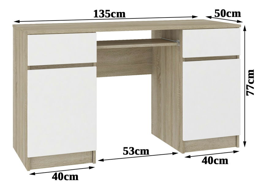 PC stůl Aranandose (dub sonoma + bílá)