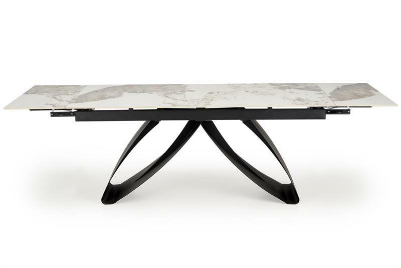 Jídelní stůl Hillary (béžovobílý mramor + černá) (pro 8 a více osob)