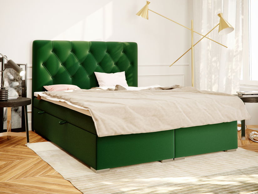 Boxspring postel 140 cm Ronda (tmavě zelená) (s úložným prostorem)