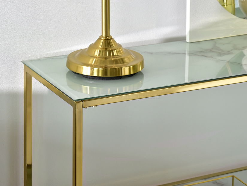 Konzolový stolek Bella Kons Bis (bílý mramor + zlatá)