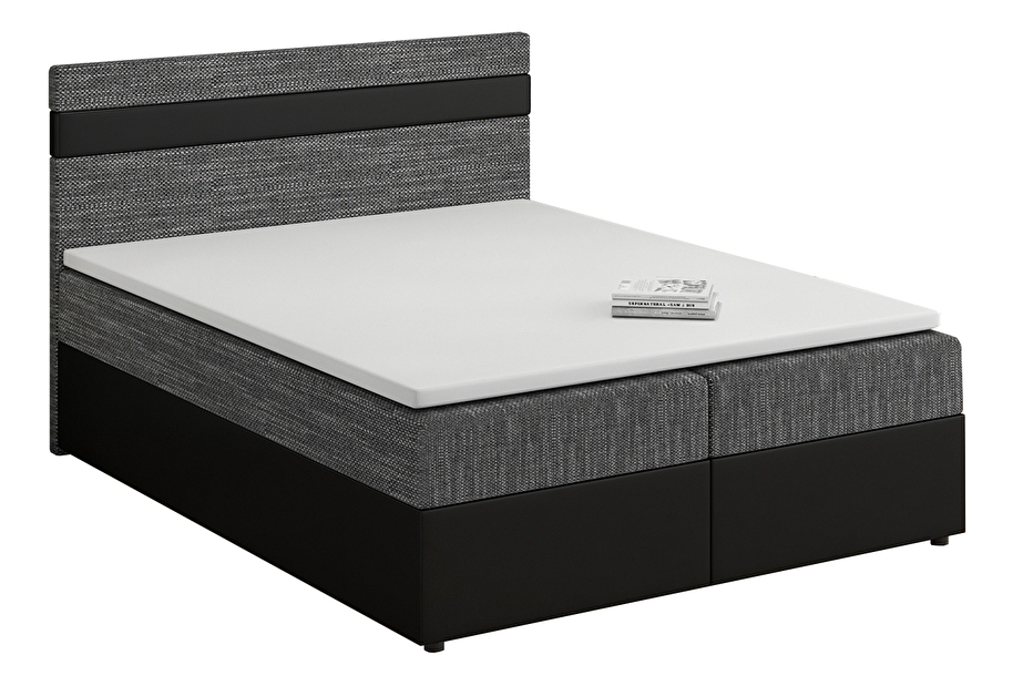 Boxspring postel 140x200 cm Mimosa (melíorvaná šedá + černá) (s roštem a matrací)
