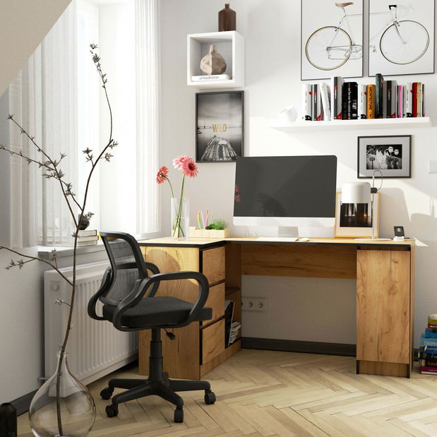 Rohový PC stůl Bienvenida (dub craft) (L)