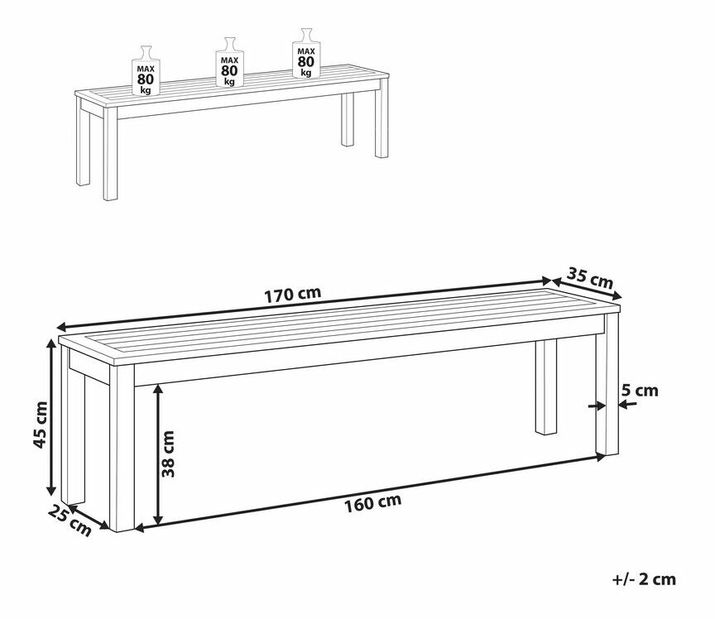 Zahradní lavice 170 cm Montana (světlé dřevo)