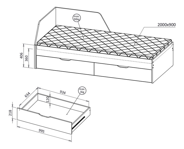 Jednolůžková postel Medoro ME9 (kašmír) (bez matrace)