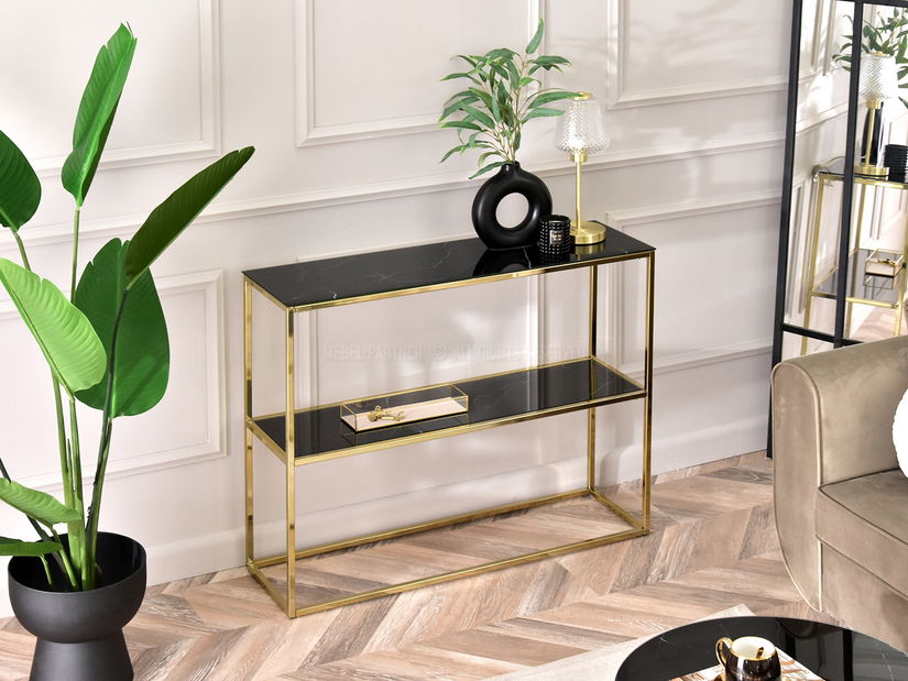 Konzolový stolek Bella Kons Bis (černý mramor + zlatá)