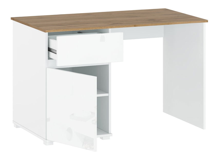 Psací stůl Vina (bílá lesklá + dub wotan)