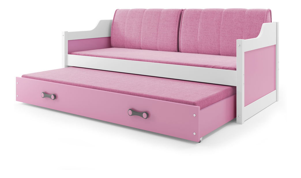Rozkládací postel 90 x 200 cm Dimar (bílá + růžová) (s rošty, matracemi a úl. prostorem)