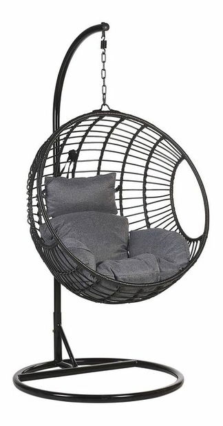 Závěsné křeslo se stojanem APIO (polyratan) (černá)