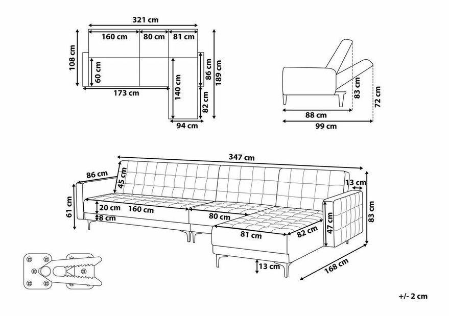 Rohová sedací souprava Aberlady 3 (námořnická modrá) (P)