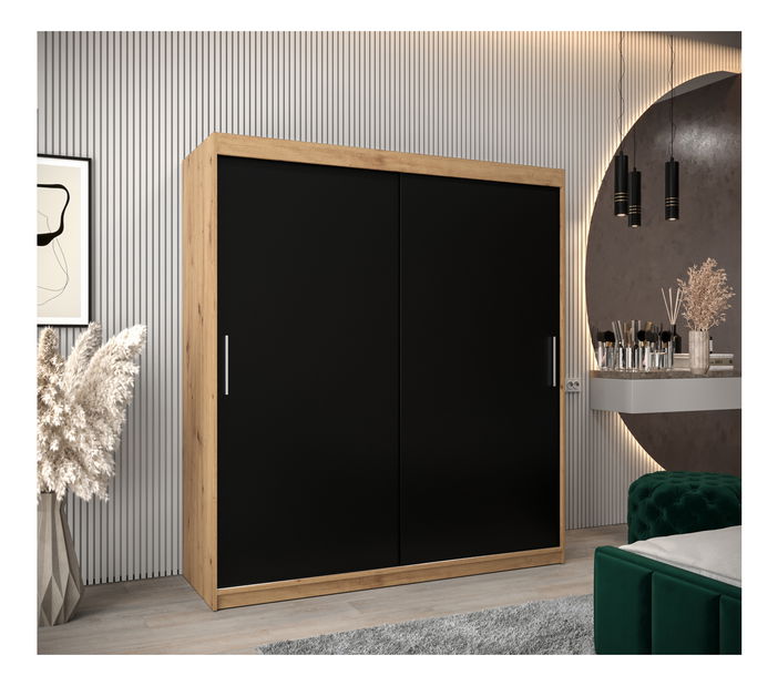 Šatní skříň 180 cm Toki (Dub artisan + Černá matná)