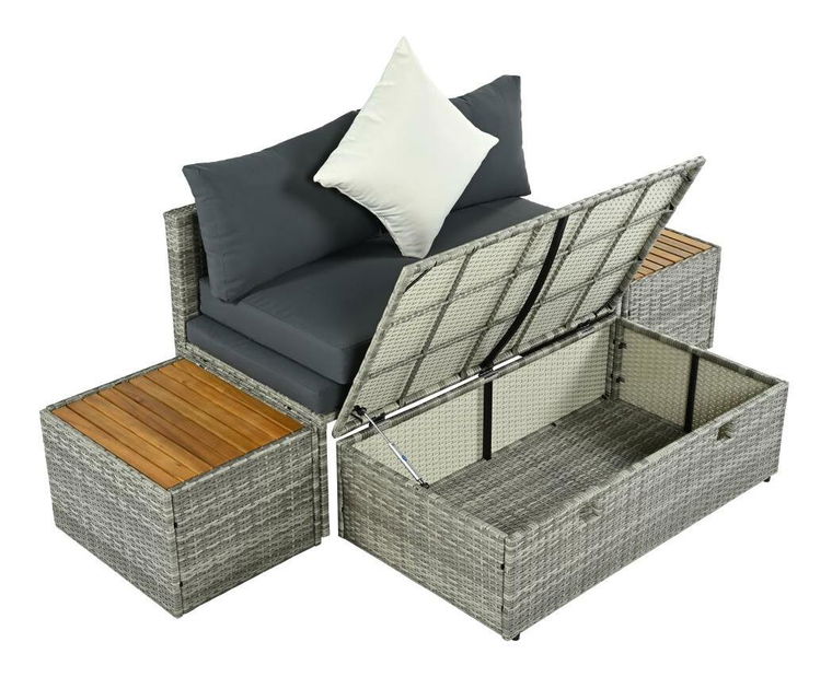 Zahradní ratanový set Debora (šedá + přírodní + krémová)