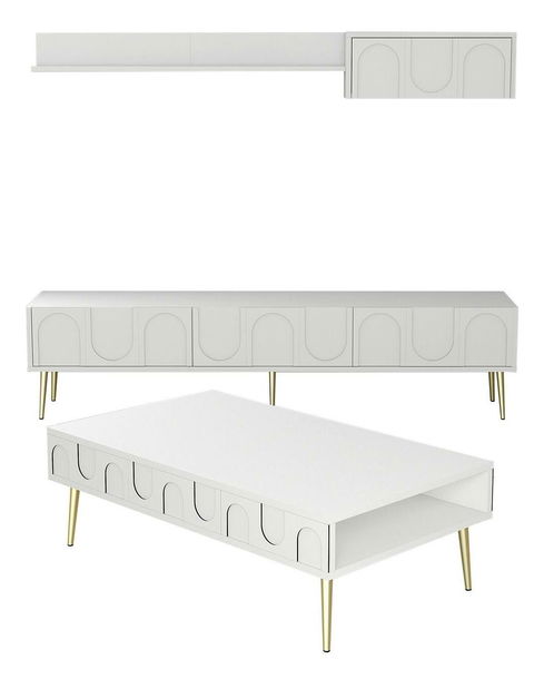 Souprava nábytku do obývacího pokoje Lyantela (bílá + zlatá)