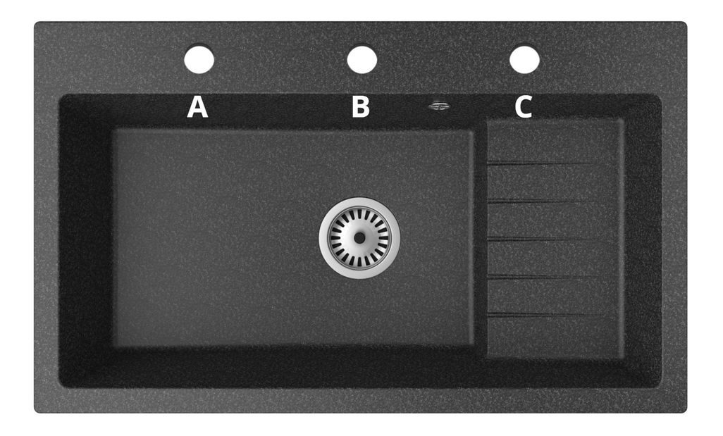 Kuchyňský dřez Akream (černá + textura) (se 3 otvory pro baterii)