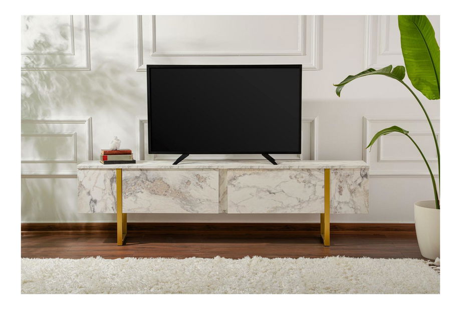 TV skříňka Seronitta (Mramor + zlatá)