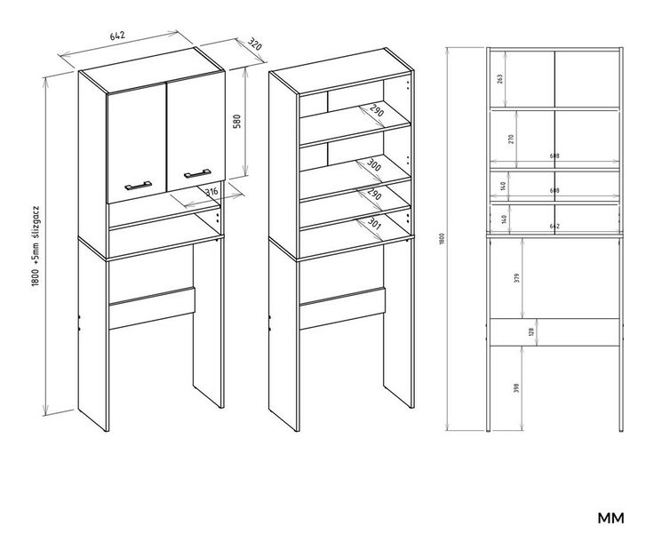 Skříňka nad pračku Perdieron 1 (antracit + bílá)
