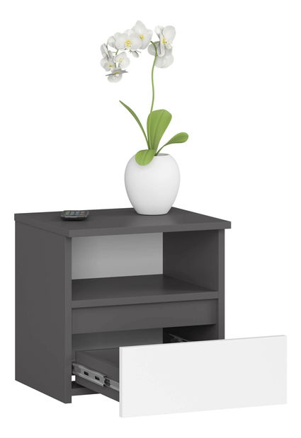 Noční stolek Cincuenta (grafit + bílá)