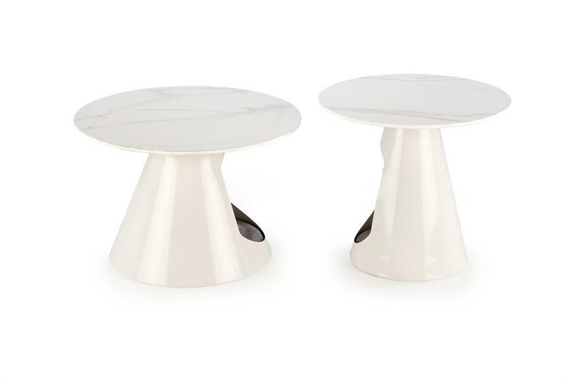 Set 2 ks. konferenčních stolků Ozzi (bílý mramor + bílá)