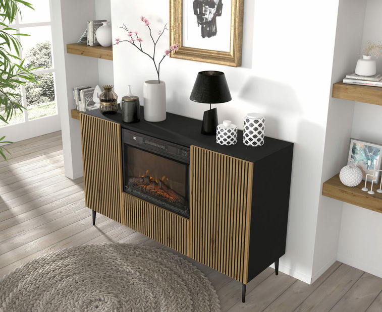 Skříňka s elektrickým krbem F 2D1K Rowanna (dub artisan + černá)