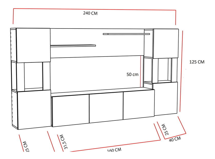 Obývací stěna Loreena (bílá + teak)