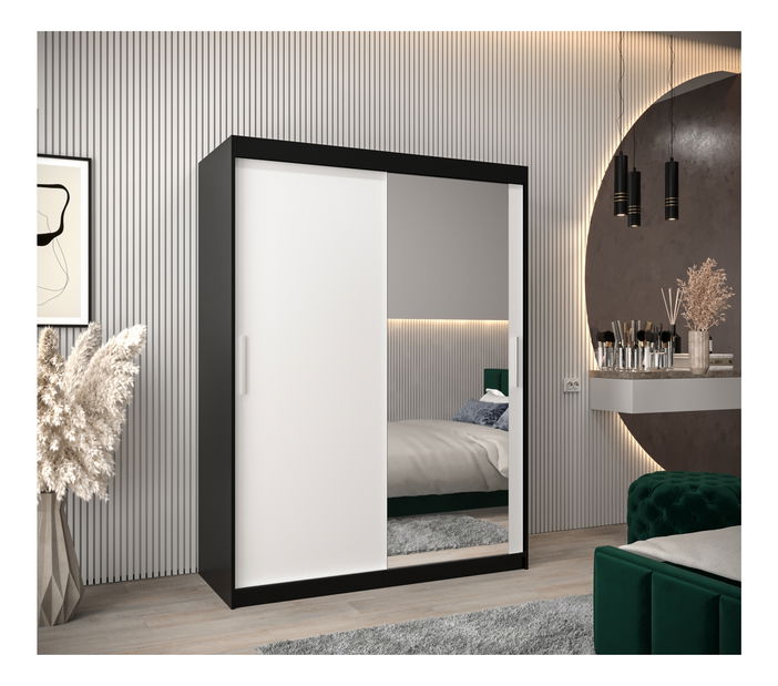 Šatní skříň 150 cm Toki 2 (Černá matná + Bílá matná)
