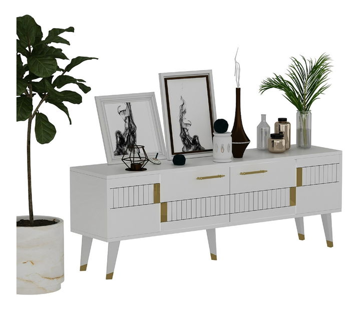 TV stolek/skříňka Mody (bílá + zlatá)
