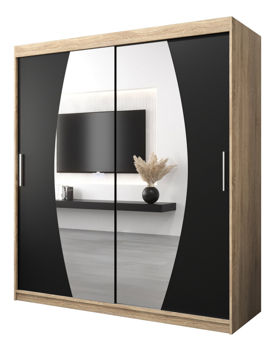 Šatní skříň 180 cm Eclipse (dub sonoma + černá matná)