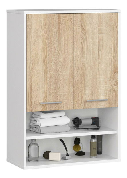 Závěsná koupelnová skříňka Farid TYP 7 (bílá + dub sonoma)