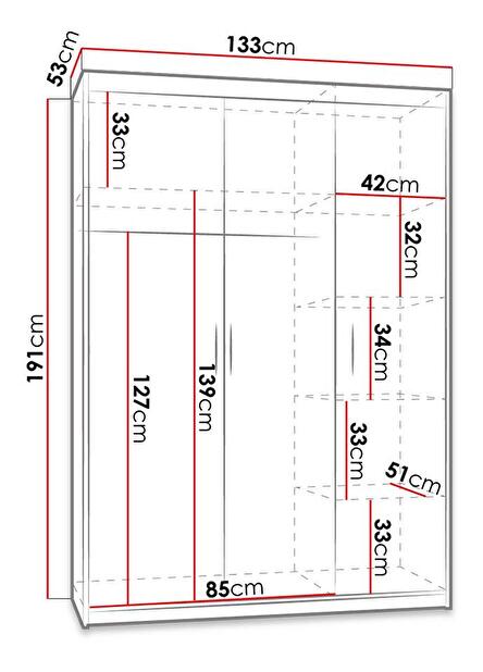 Šatní skříň 3D Milica (Dub lefkas)