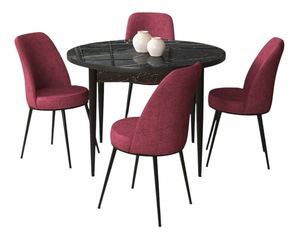 Jídelní set Torra (mramor černý + prašná růžová) (pro 4 osoby)