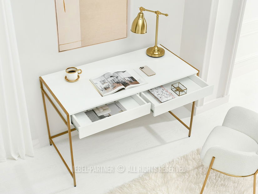 PC stolek Unica (bílé dřevo + zlatá) *bazar