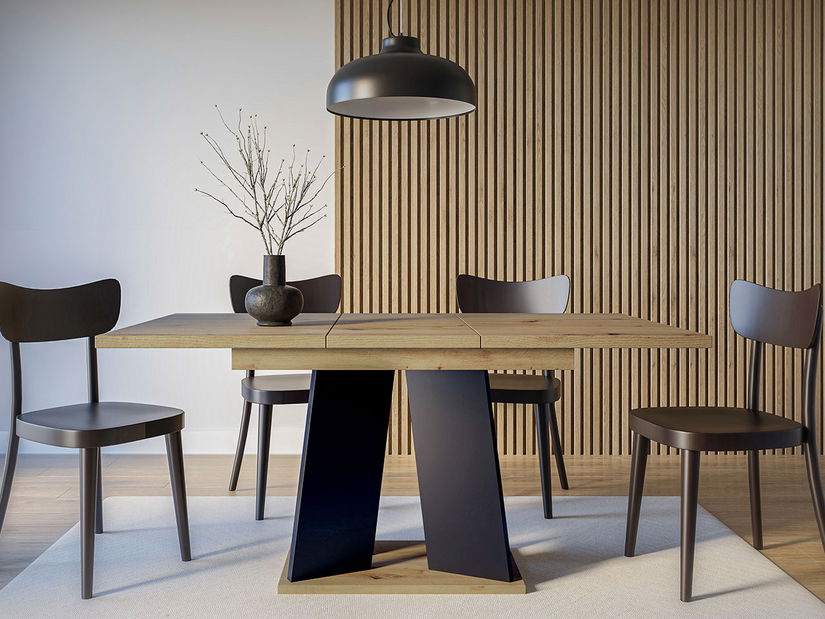 Rozkládací jídelní stůl 120 cm Jeremias (lesk černý + beton) (pro 4-6 osob)