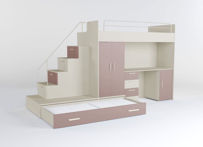 Dětská postel Ruby V (kašmír + růžová) (s rošty)