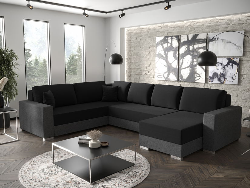 Rohová sedačka ve tvaru U- Pearle 3 (šedá + černá) (L)