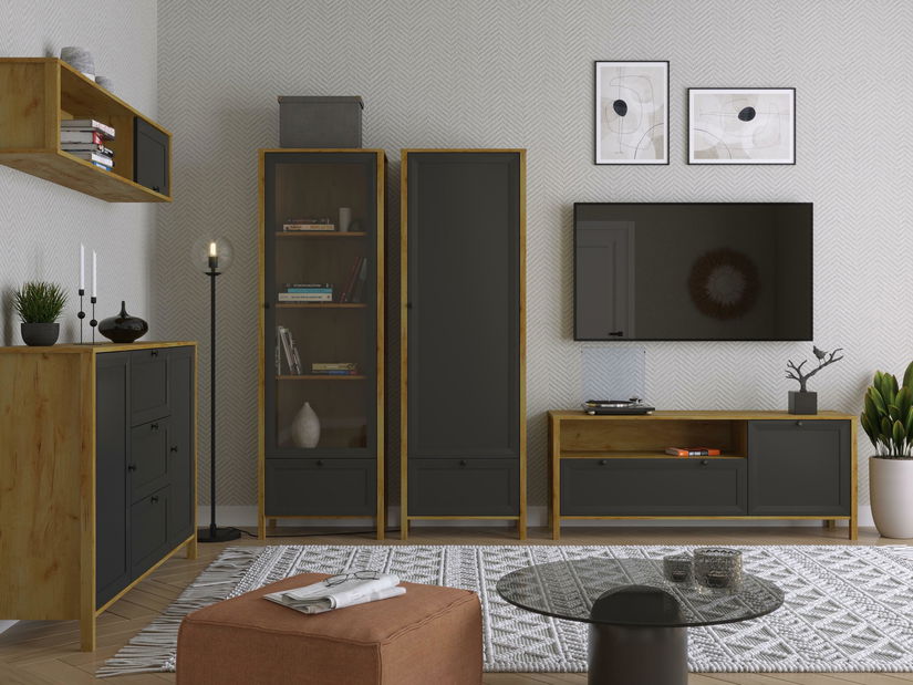 Policová skříň Bruselas (dub craft zlatý + černá)