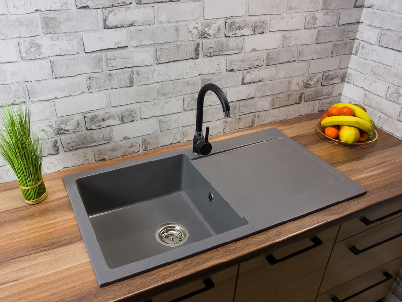Kuchyňský dřez Adaxa (šedá) (s 1 otvorem pro baterii) (P)