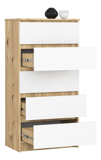 Komoda Kalista V (dub artisan + bílá)
